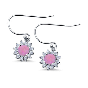 Drop Dangle Round Lab Created Pink Opal Earrings 925 Sterling Silver